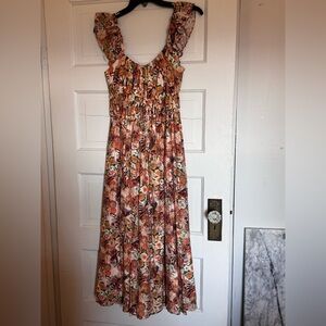 Saison Floral Ruffle Midi Dress